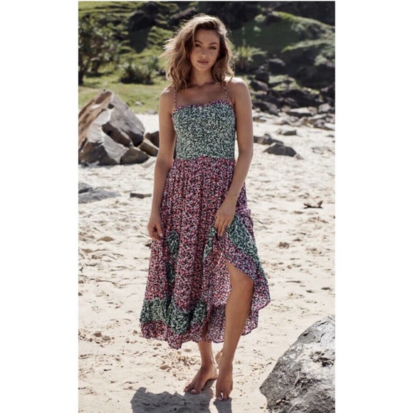 chinese dress ladies FREE PEOPLE Floral SUNDRENCHED Short Sleeve Maxi Dress main image 0